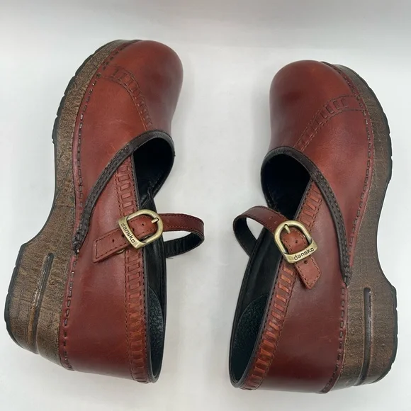 Dansko Marcella Mary Jane Clogs Red Brown Leather Shoes women’s 40 9.5-10 - Picture 4 of 11